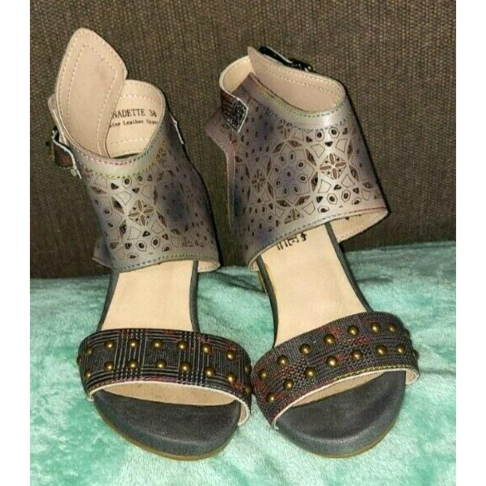 WOMEN'S L'ARTISTE BY SPRING STEP BERNADETTE HEELED SANDALS 7.5 Gray